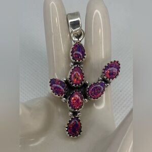 Sterling Silver Fire Opal Cactus Pendant closed back